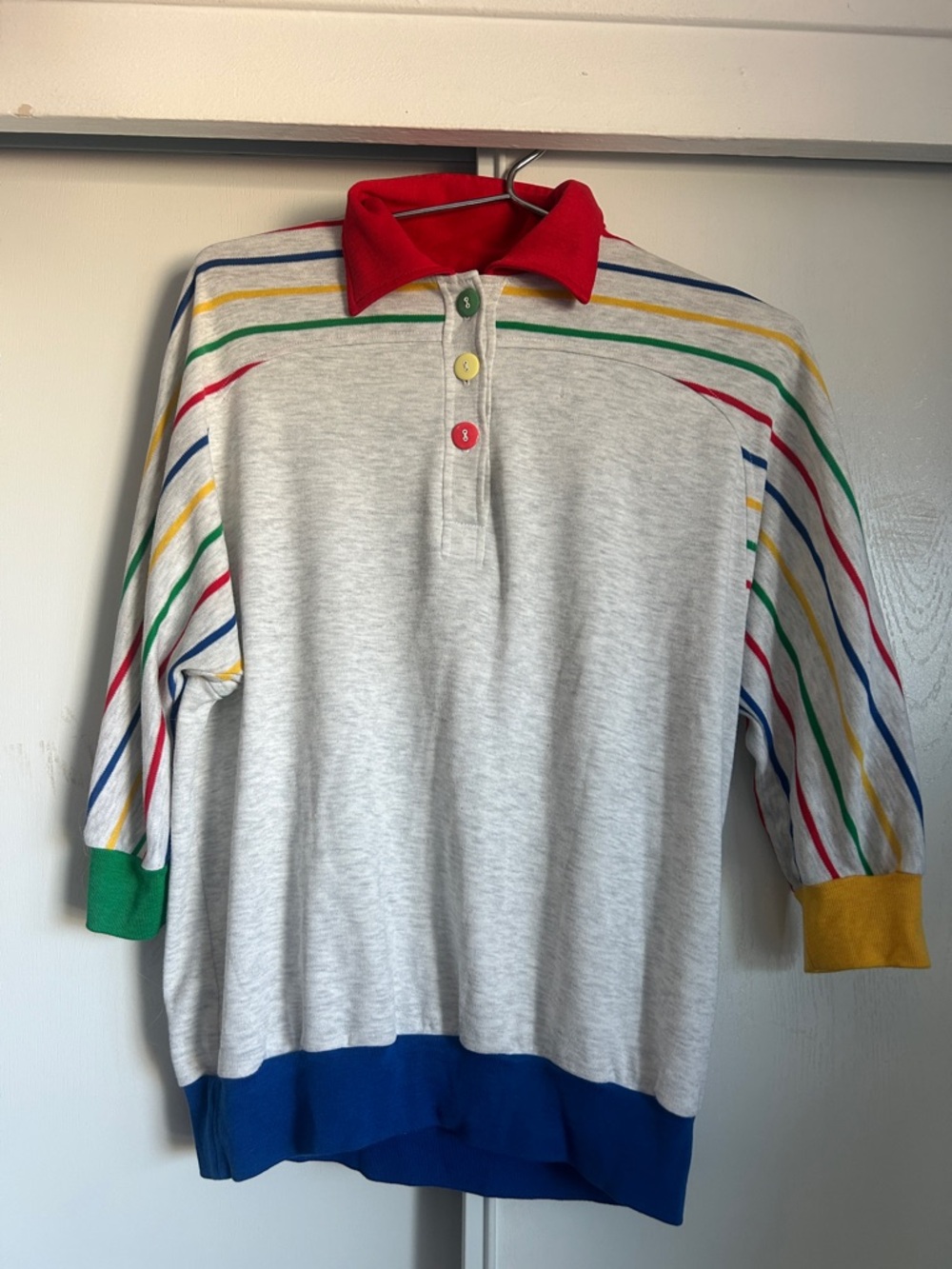 Vintage Multicolor Stripe Polo Top with Red Collar